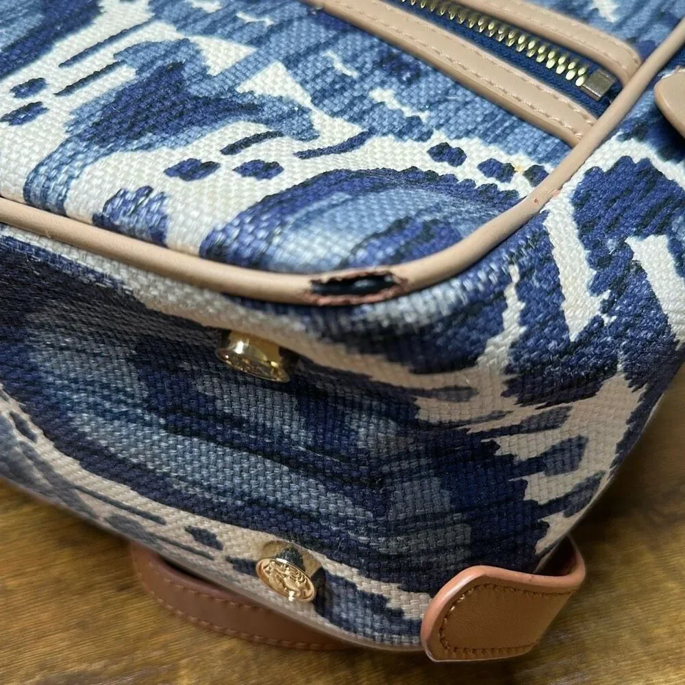 Spartina 449 Chloe Backpack Blue Daufuskie‎ Island Natural Linen Leather Bag